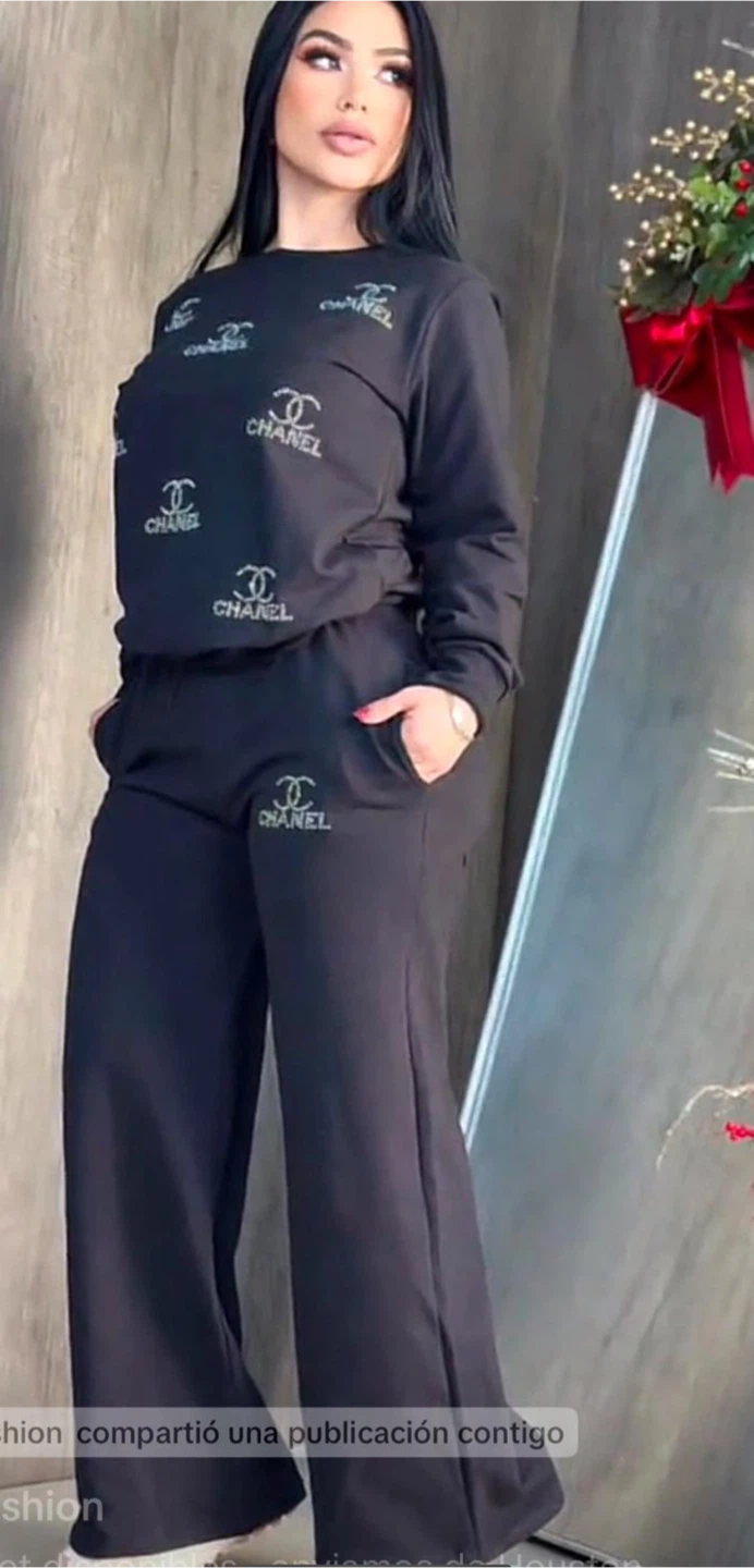 Chanel Black Logo Sweatshirt and Pants Set