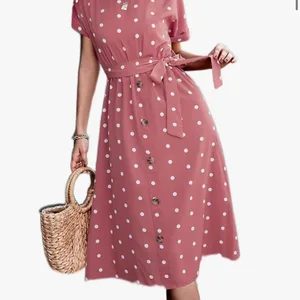 Pink Polka Dot Belted Dress