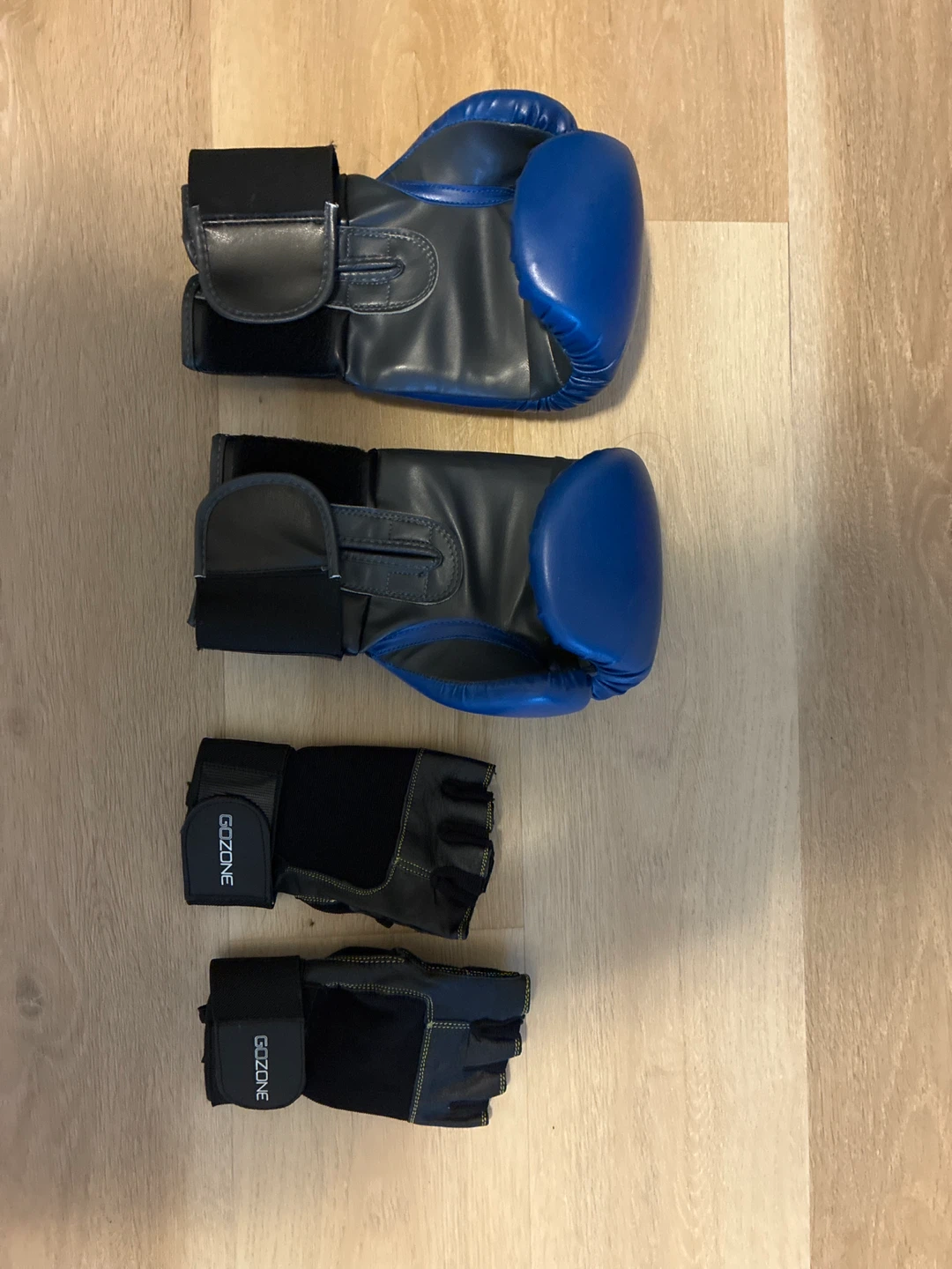 GOZONE Blue Boxing Gloves and Black Fingerless Gloves