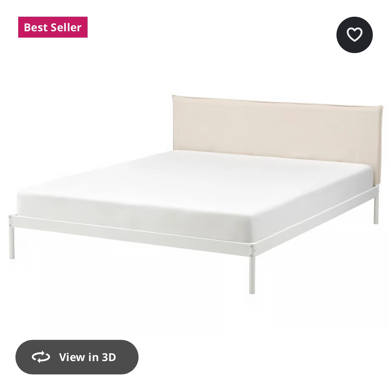 IKEA NEIDEN Bed Frame with Headboard - White + Bamboo Mattress