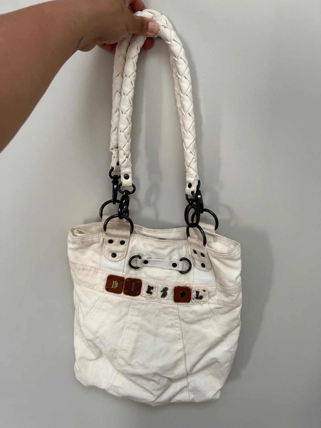 White Canvas Diesel Tote Bag