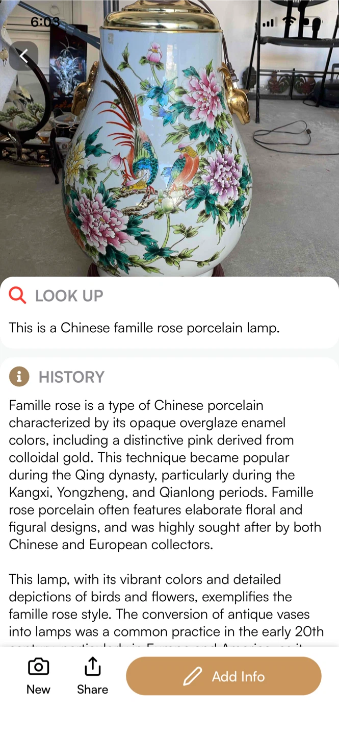 Vintage Ceramic Table Lamp with Birds and Flowers - photo 2
