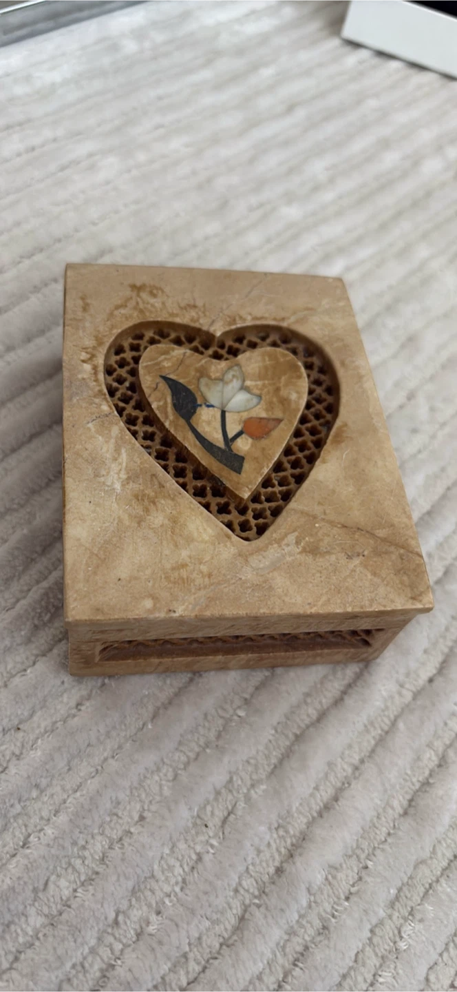 Carved Stone Trinket Box with Heart Design