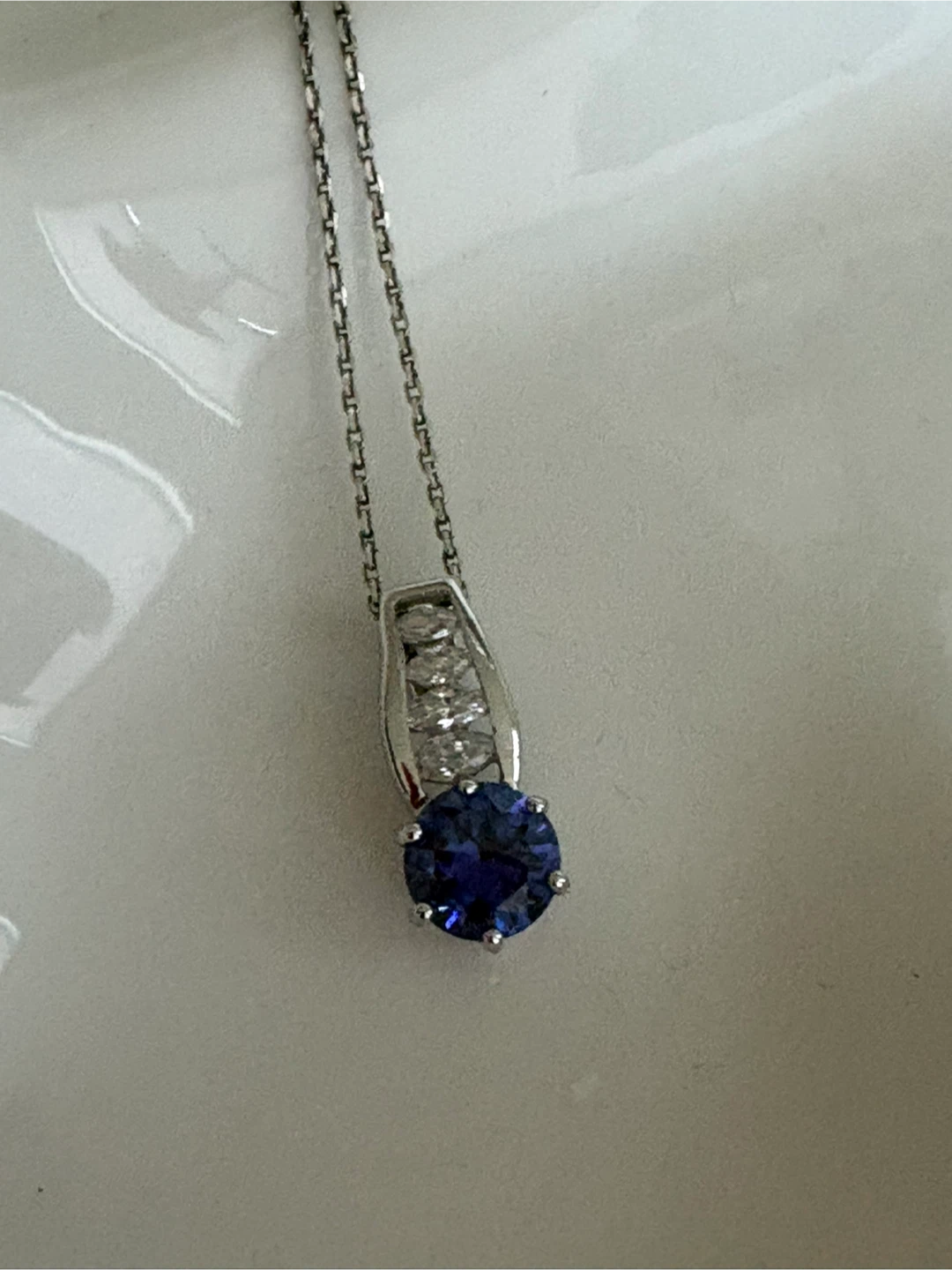 Sterling Silver Sapphire and CZ Pendant Necklace