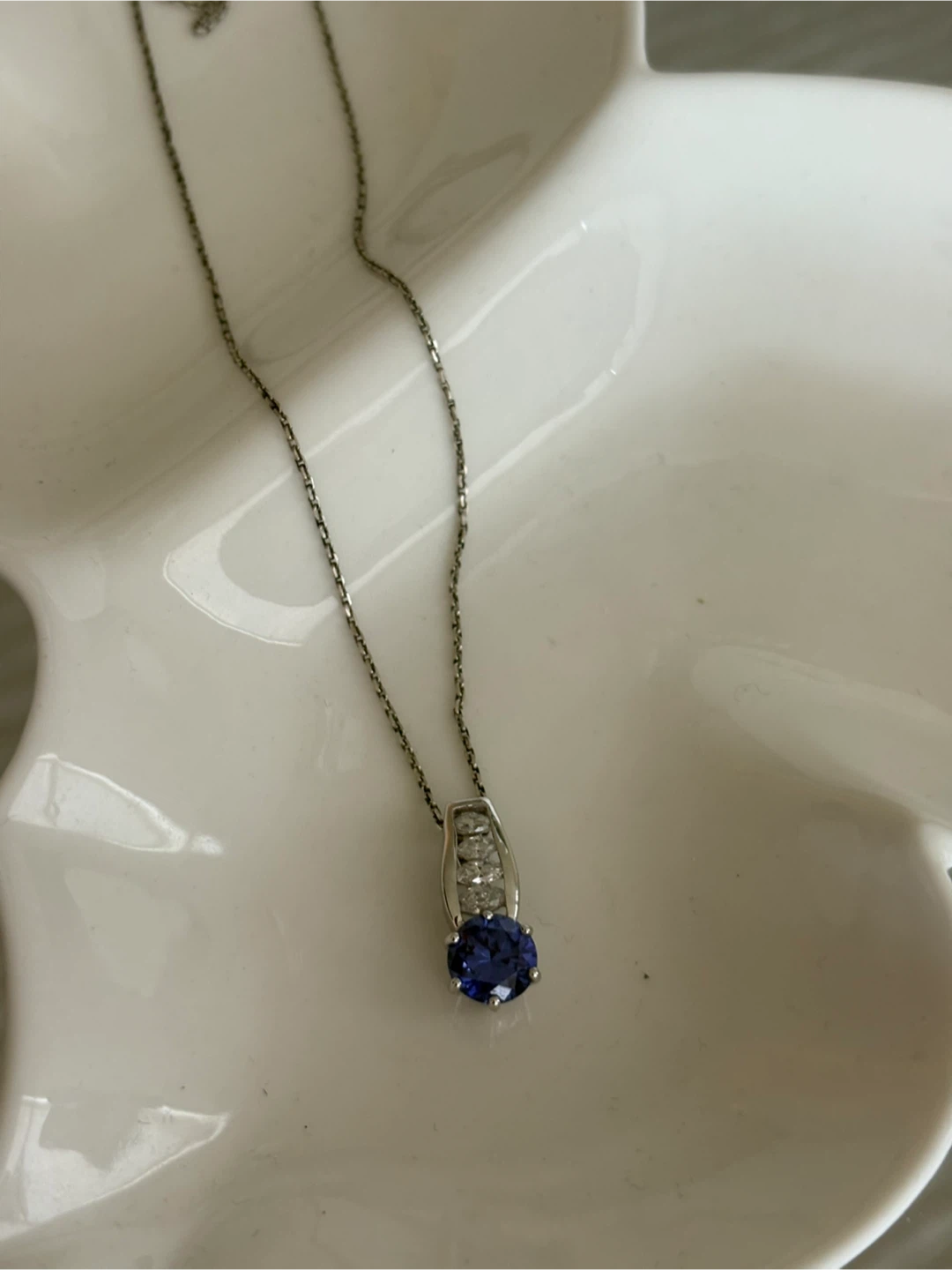 Sterling Silver Sapphire and CZ Pendant Necklace - photo 4