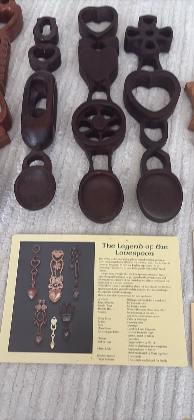 Set of 6 Hand Carved Wooden Love Spoons - photo 2