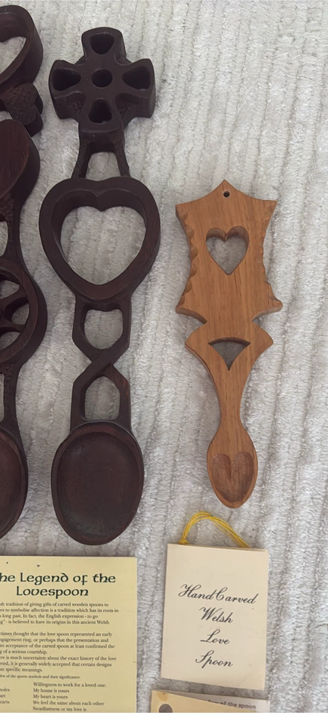 Set of 6 Hand Carved Wooden Love Spoons - photo 3