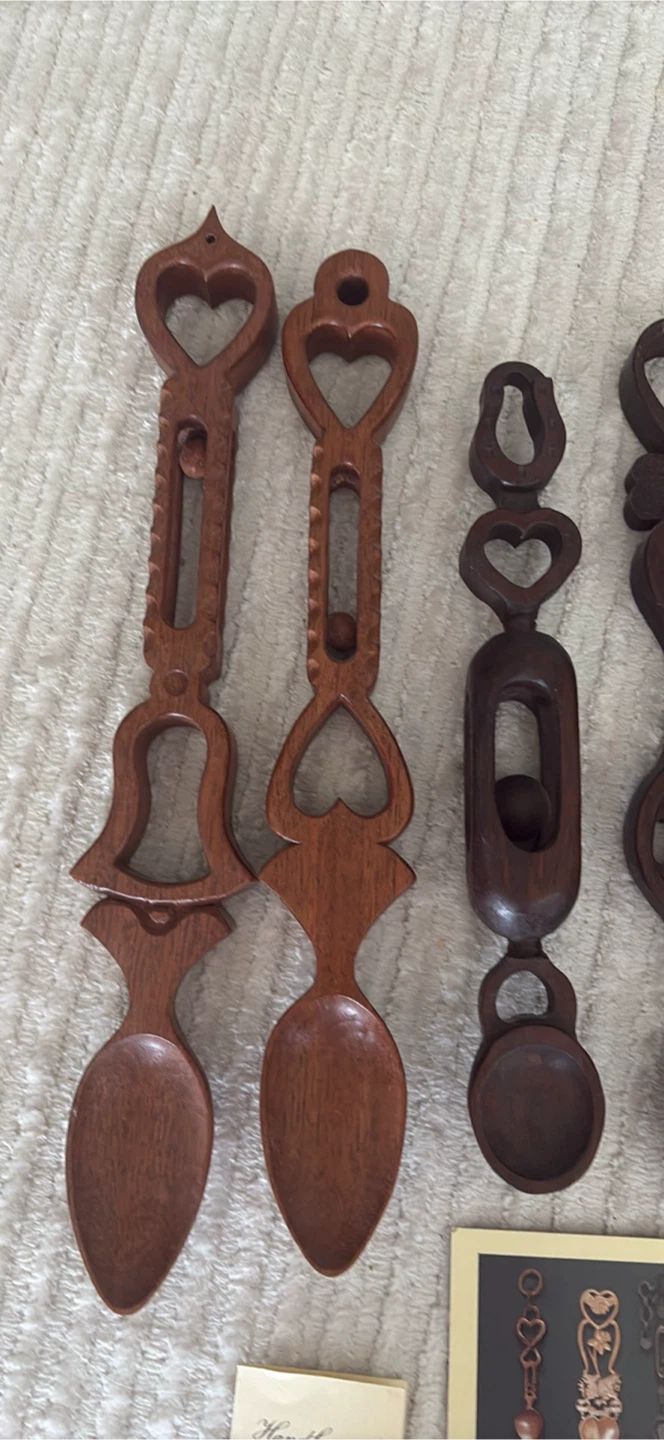 Set of 6 Hand Carved Wooden Love Spoons - photo 4