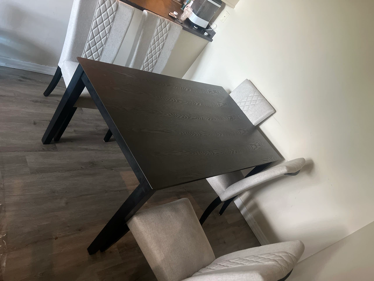 Dark Wood Dining Table with 6 Upholstered Chairs - photo 2