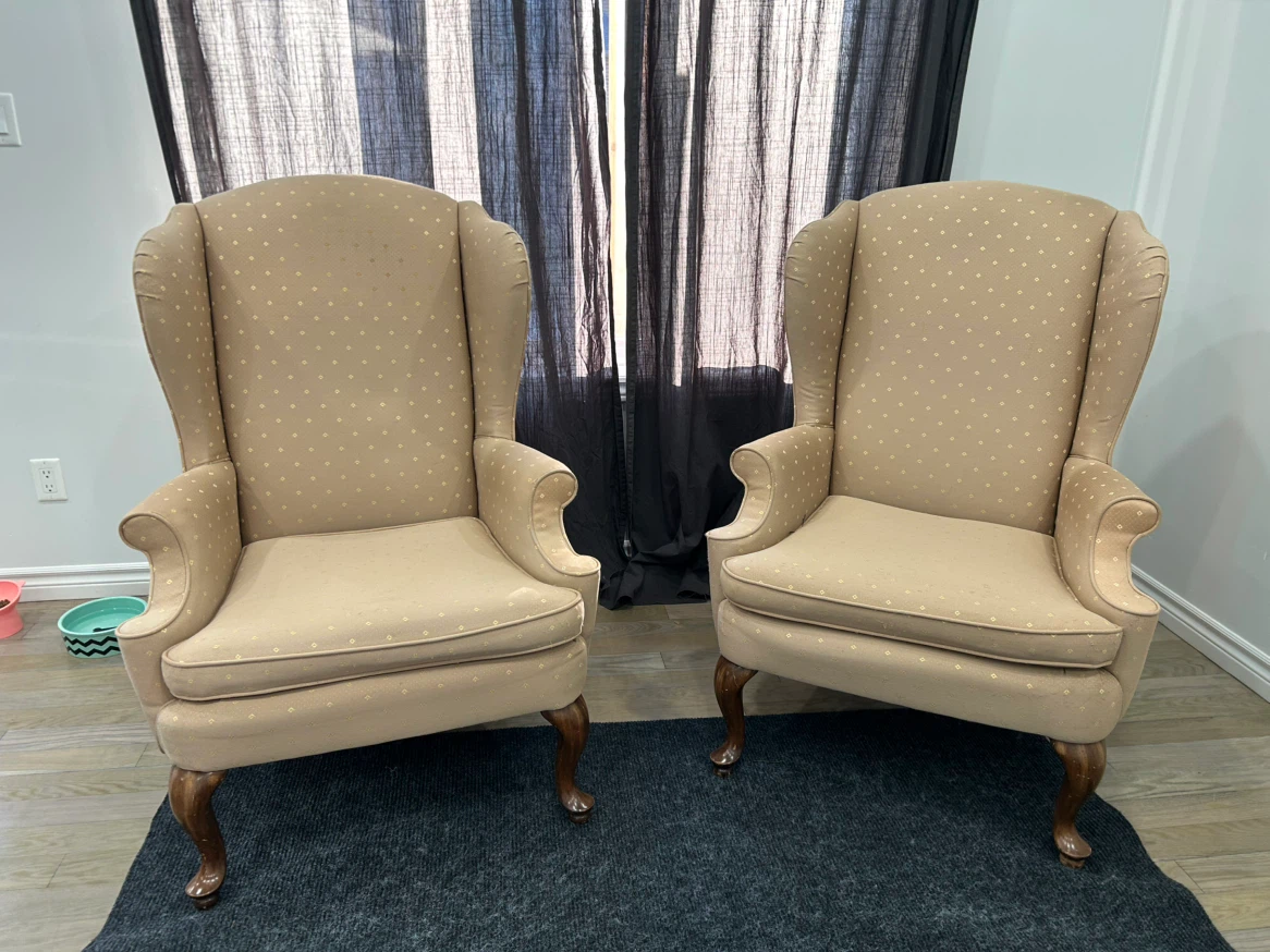Pair of Beige Wingback Chairs