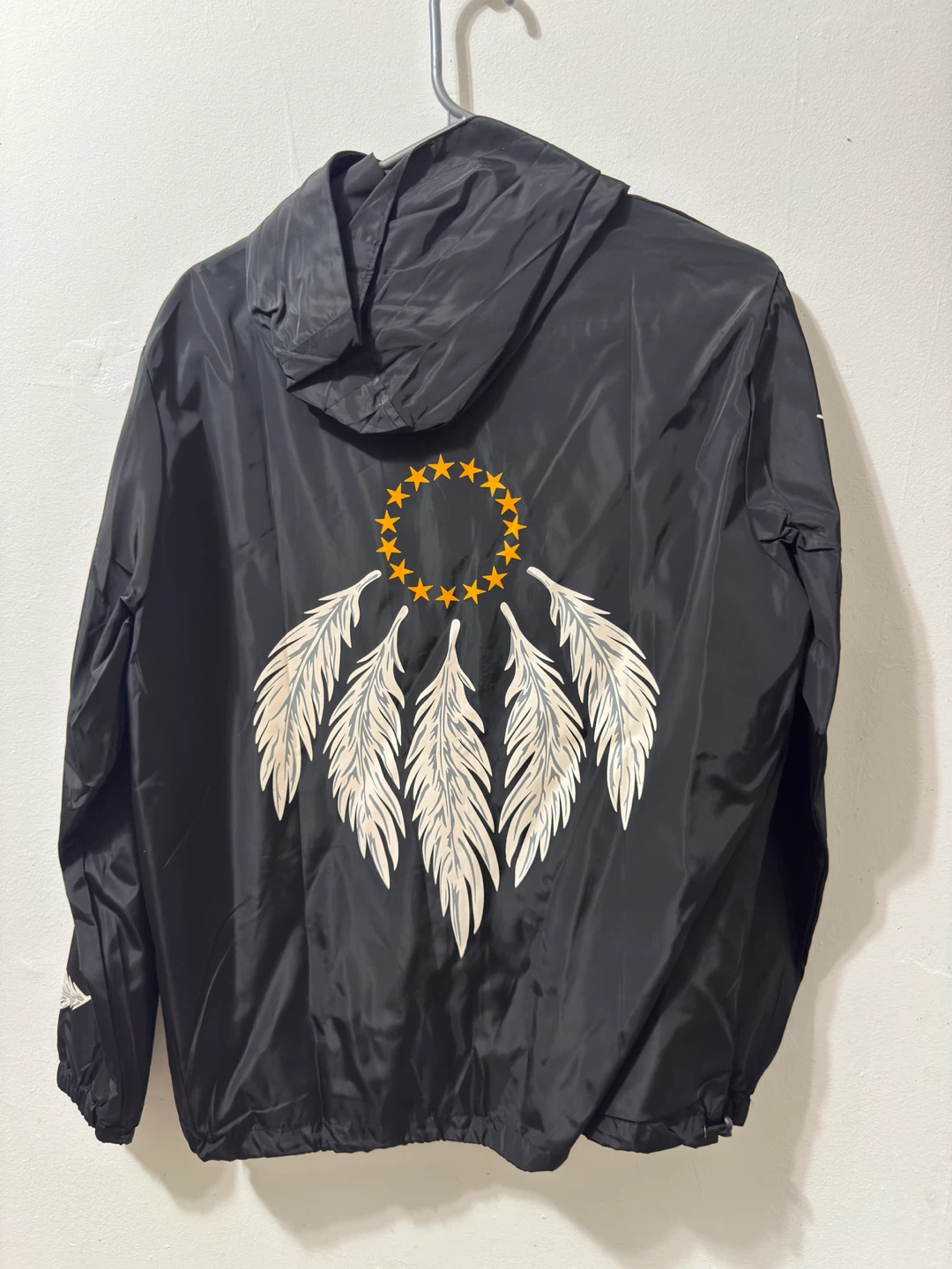 Black Windbreaker Jacket with Feather Design - photo 2