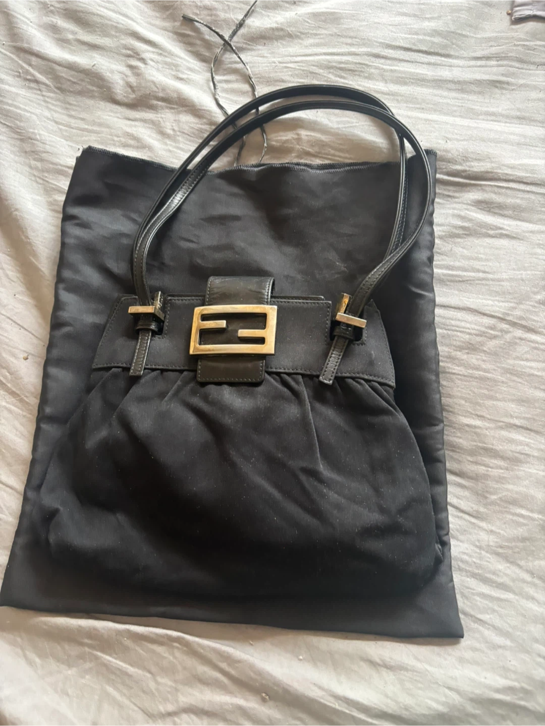 Fendi Black Canvas and Leather Shoulder Bag