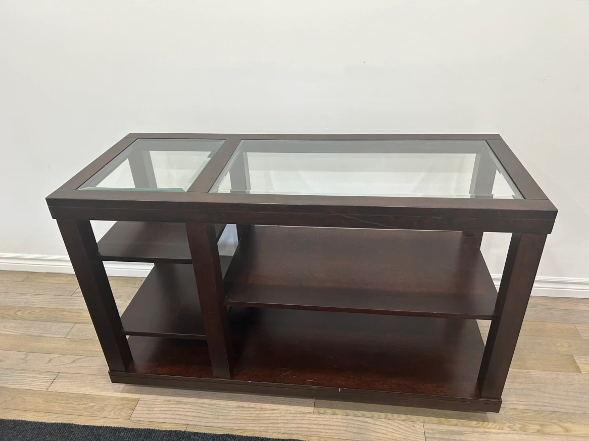 Dark Wood TV Stand with Glass Top