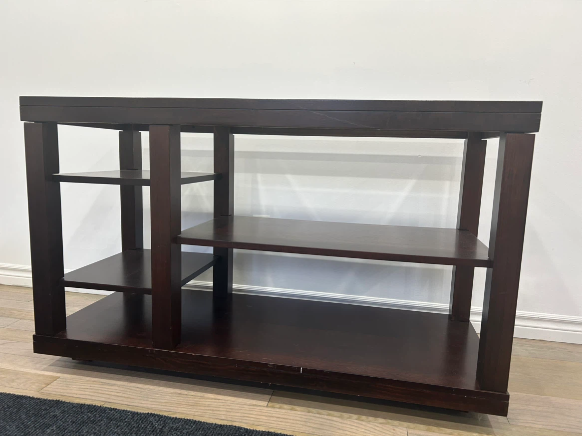 Dark Wood TV Stand with Glass Top - photo 2