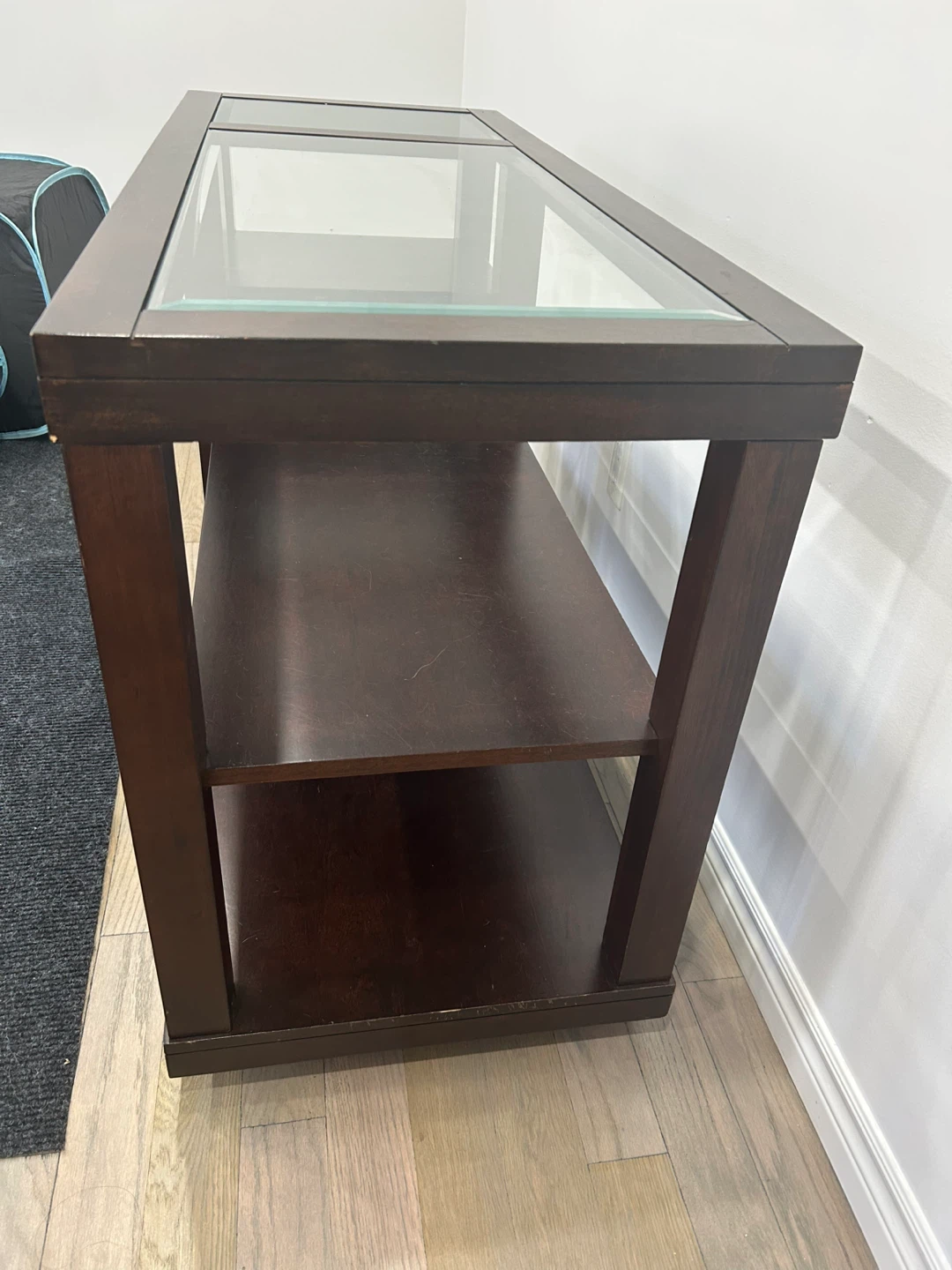 Dark Wood TV Stand with Glass Top - photo 3