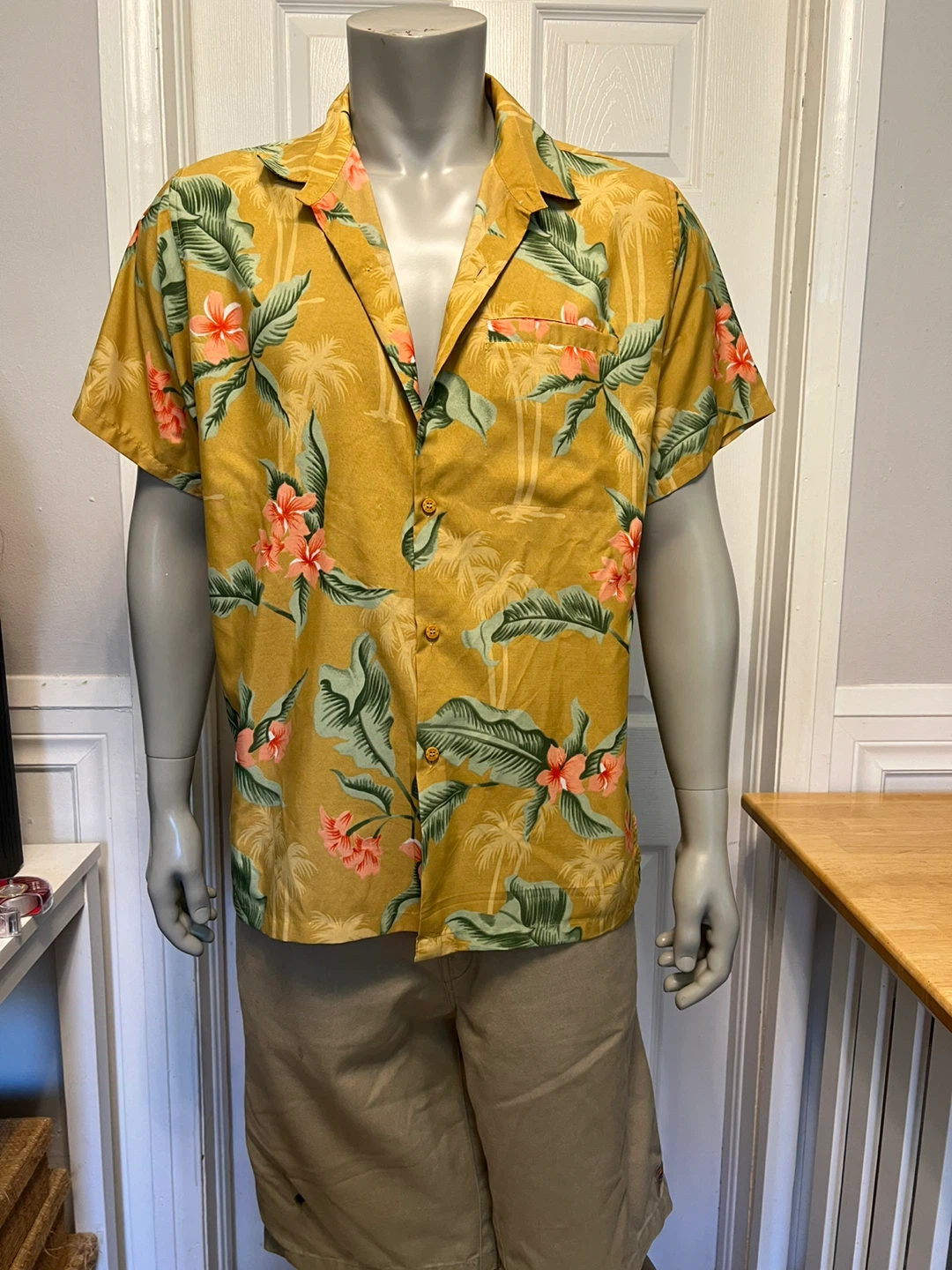 Yellow Tropical Print Short Sleeve Shirt