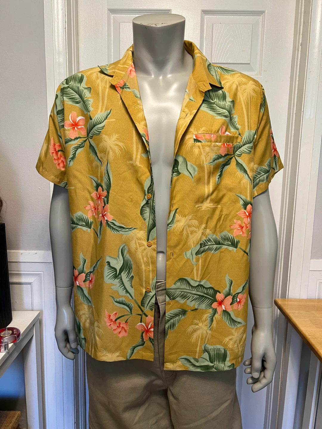 Yellow Tropical Print Short Sleeve Shirt - photo 2