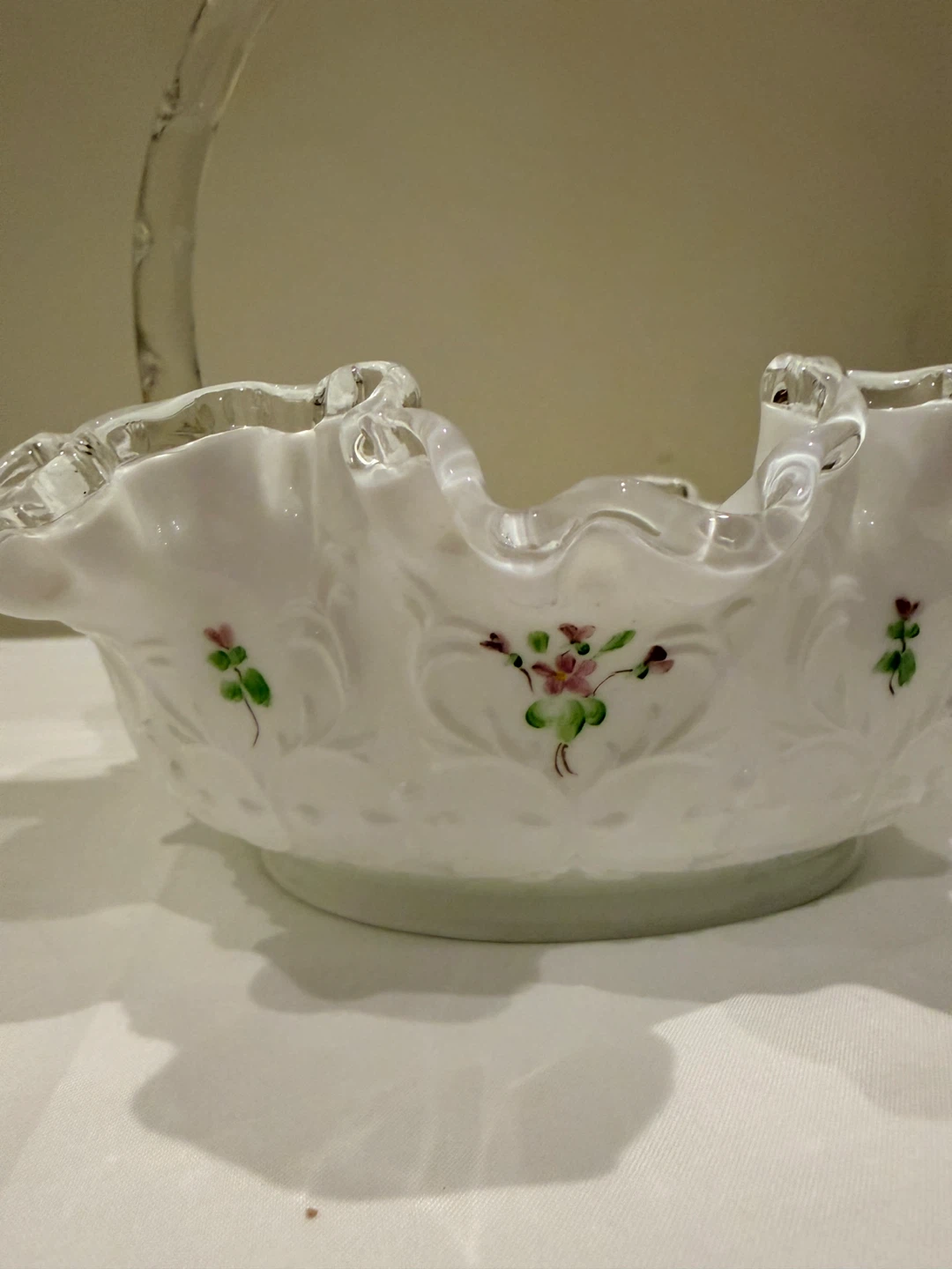 Vintage Fenton Hand Painted Violets in the Snow Spanish Lace - photo 4