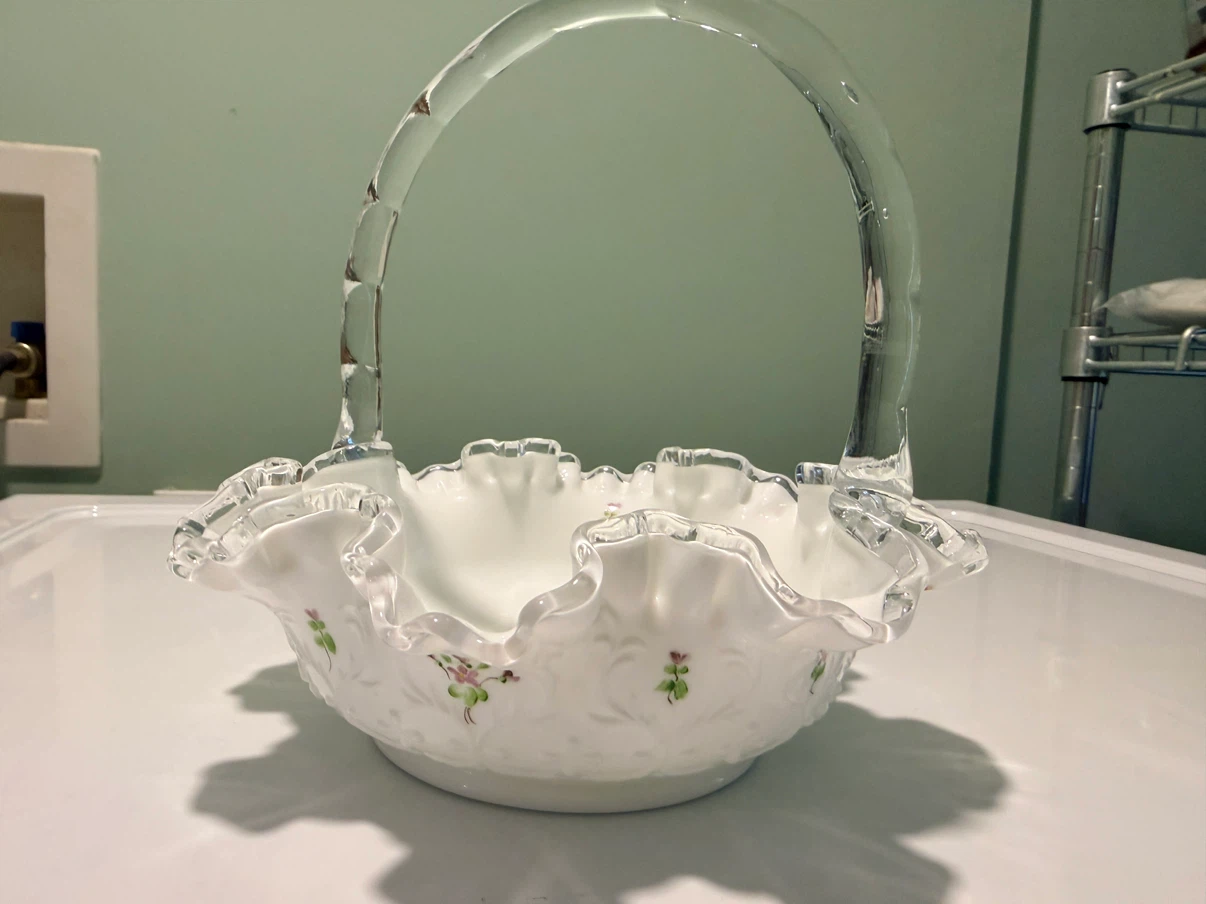 Vintage Fenton Hand Painted Violets in the Snow Spanish Lace - photo 5