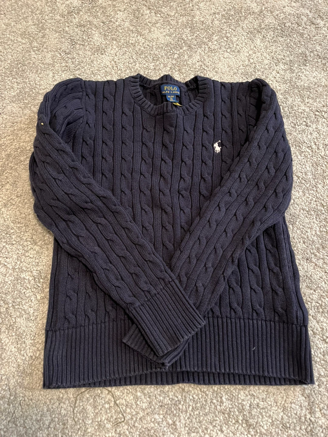 Polo Ralph Lauren Cable Knit Sweater Navy Blue Girls Size XL