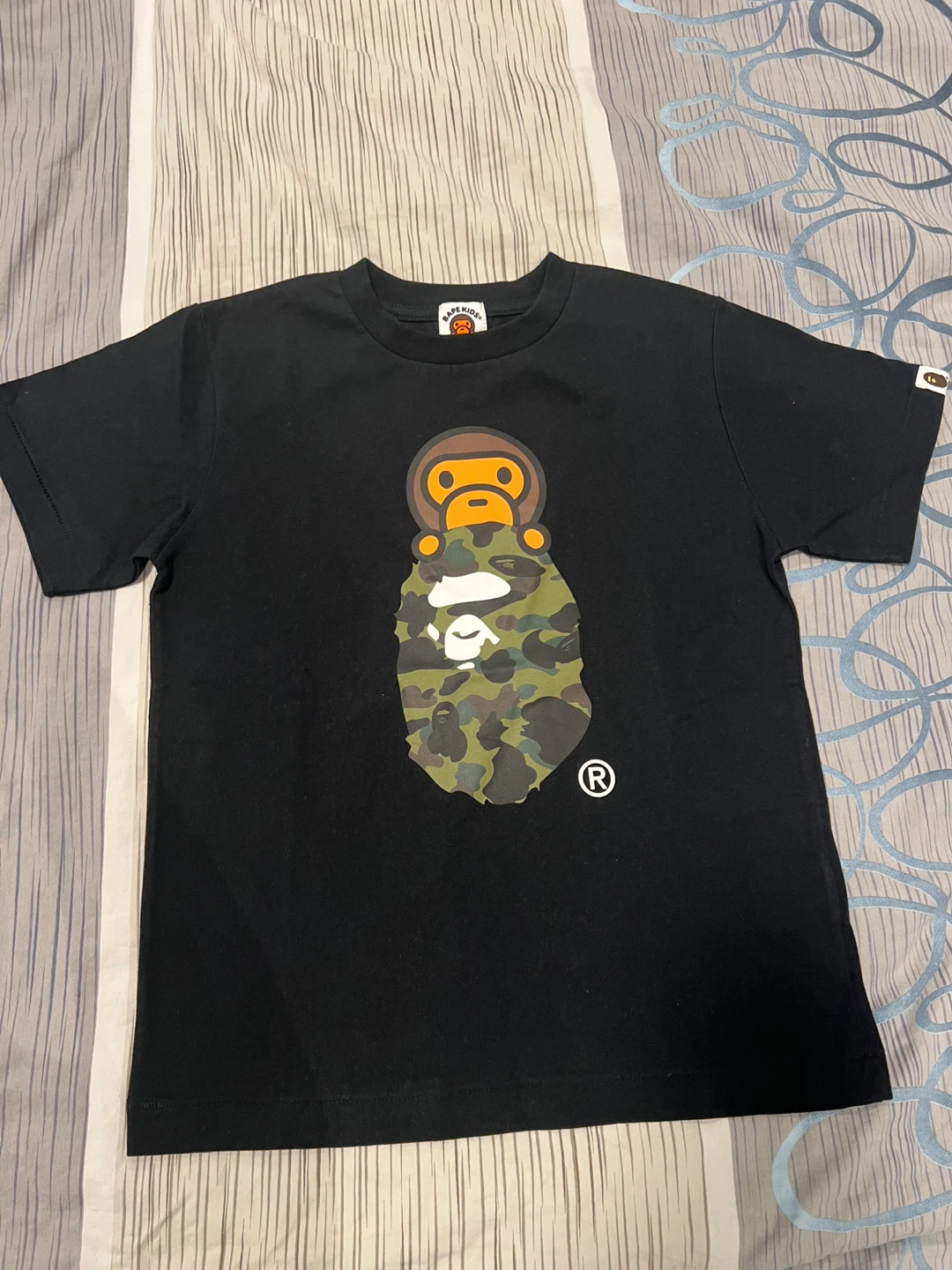 BAPE KIDS Black Camo Ape Head T-Shirt Size 140