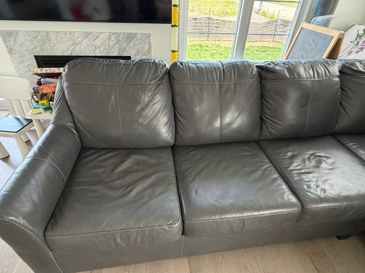 Grey Leather Sectional Sofa - photo 2