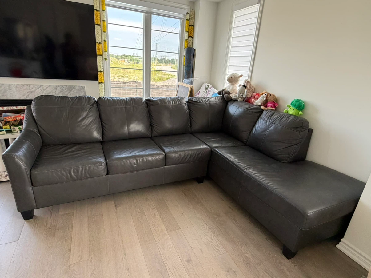 Grey Leather Sectional Sofa - photo 3