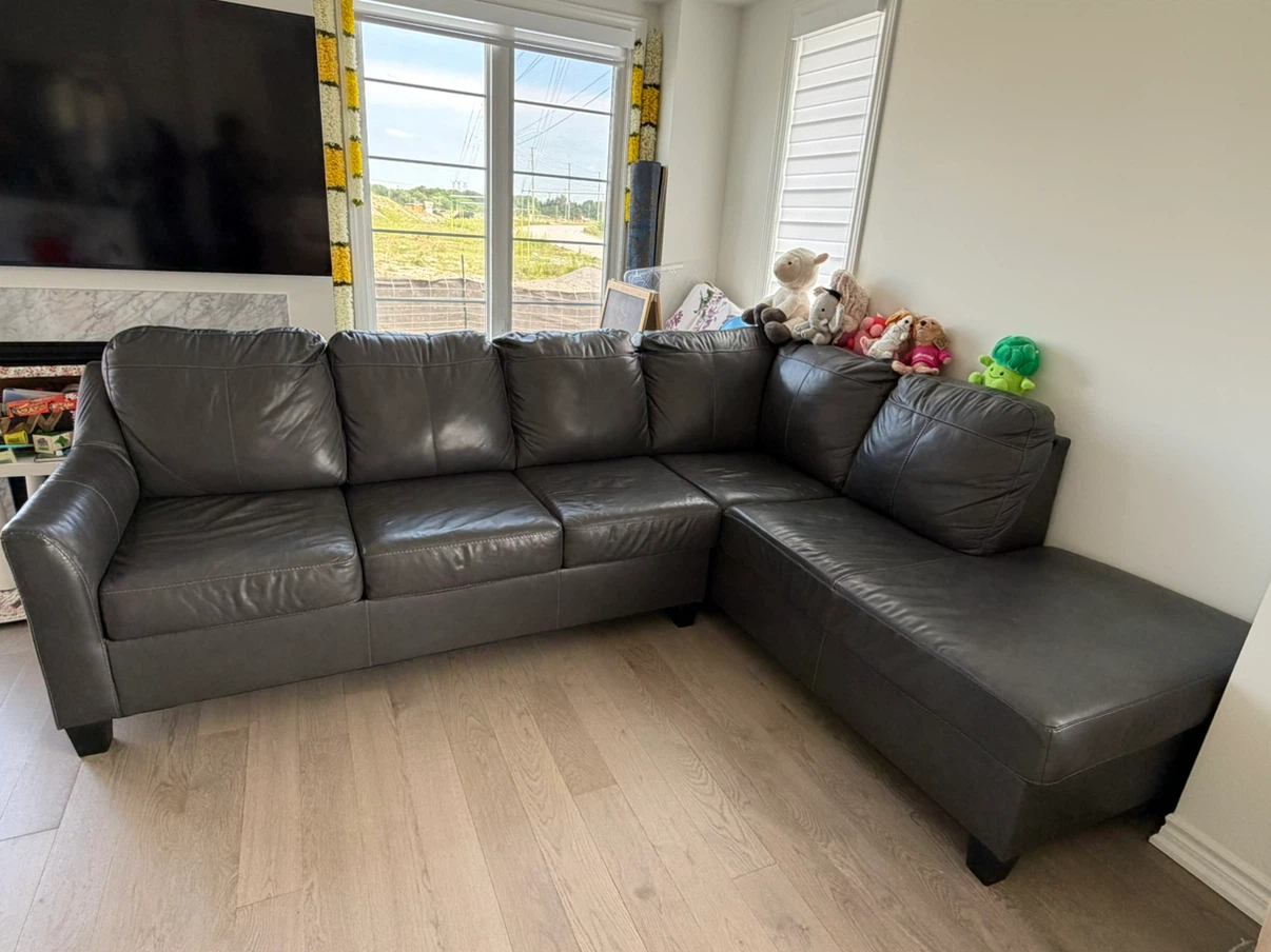 Grey Leather Sectional Sofa - photo 4