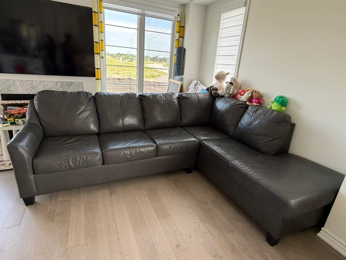 Grey Leather Sectional Sofa - photo 5