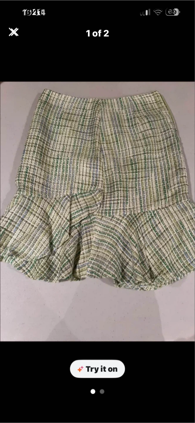 Suzy Shier Tweed Skirt - Green/White