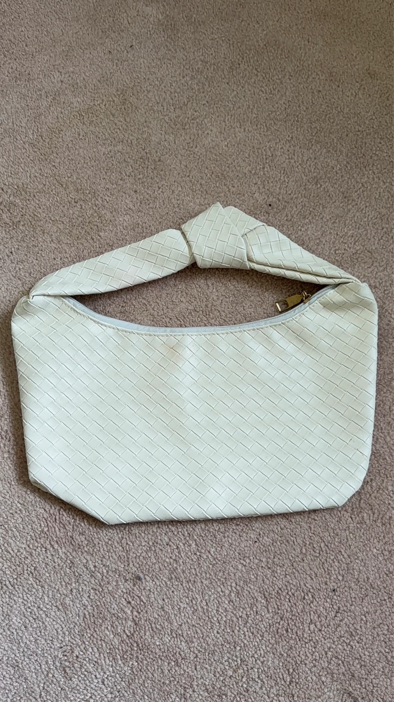 Cream Woven Knot Handle Handbag