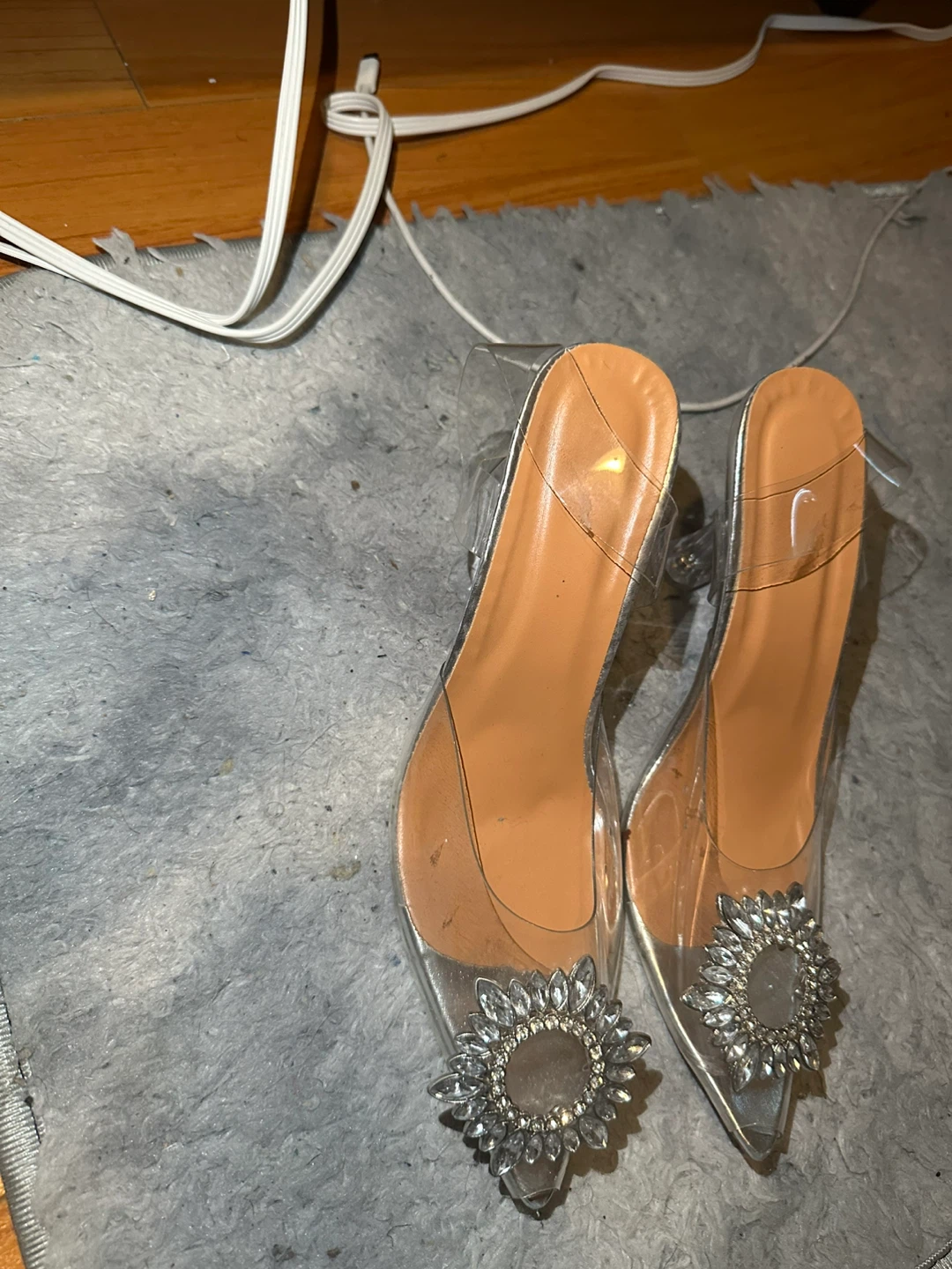 Women's Clear Heeled Mules with Gem Embellishment, size 40 - photo 3