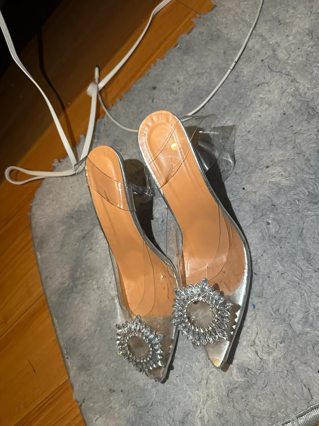 Women's Clear Heeled Mules with Gem Embellishment, size 40 - photo 4