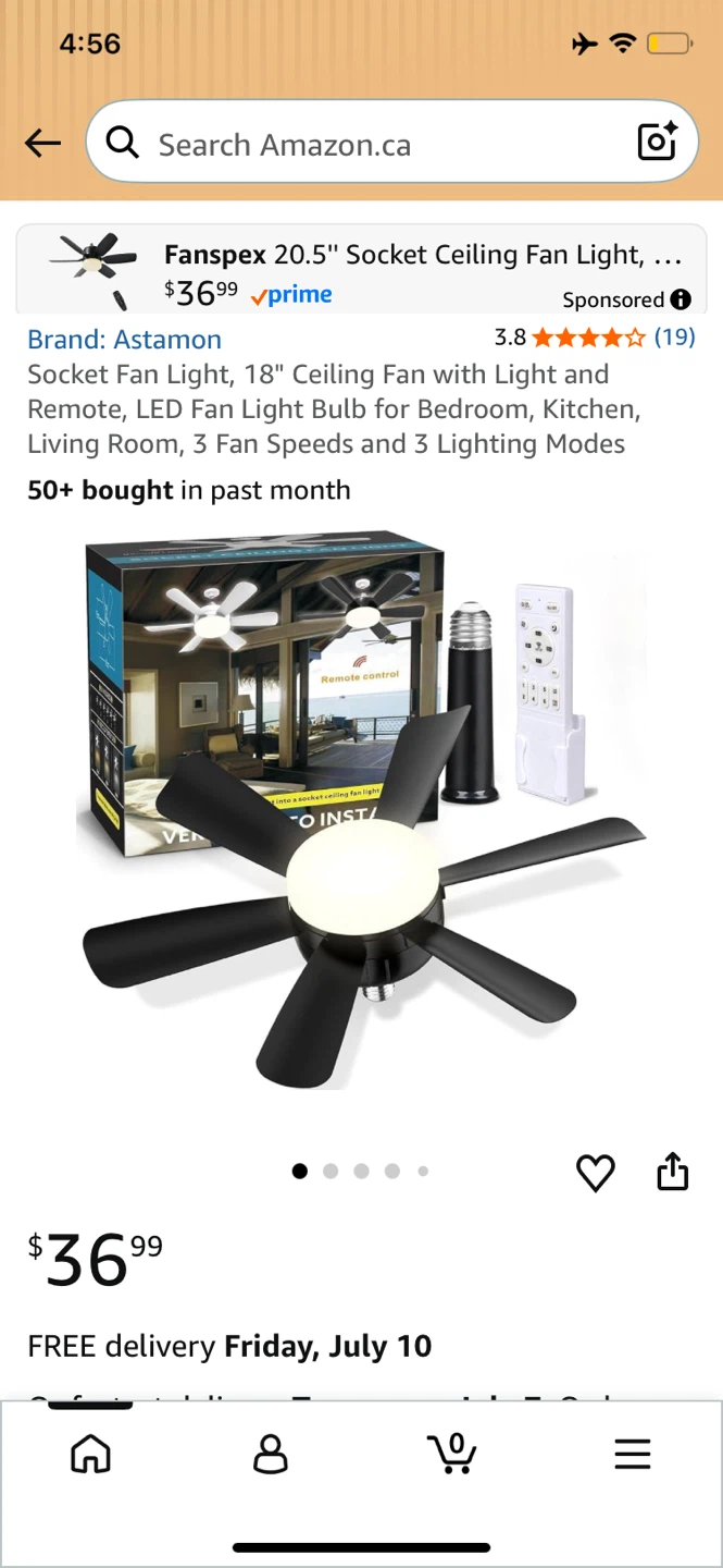Astamon 20.5" Socket Ceiling Fan Light