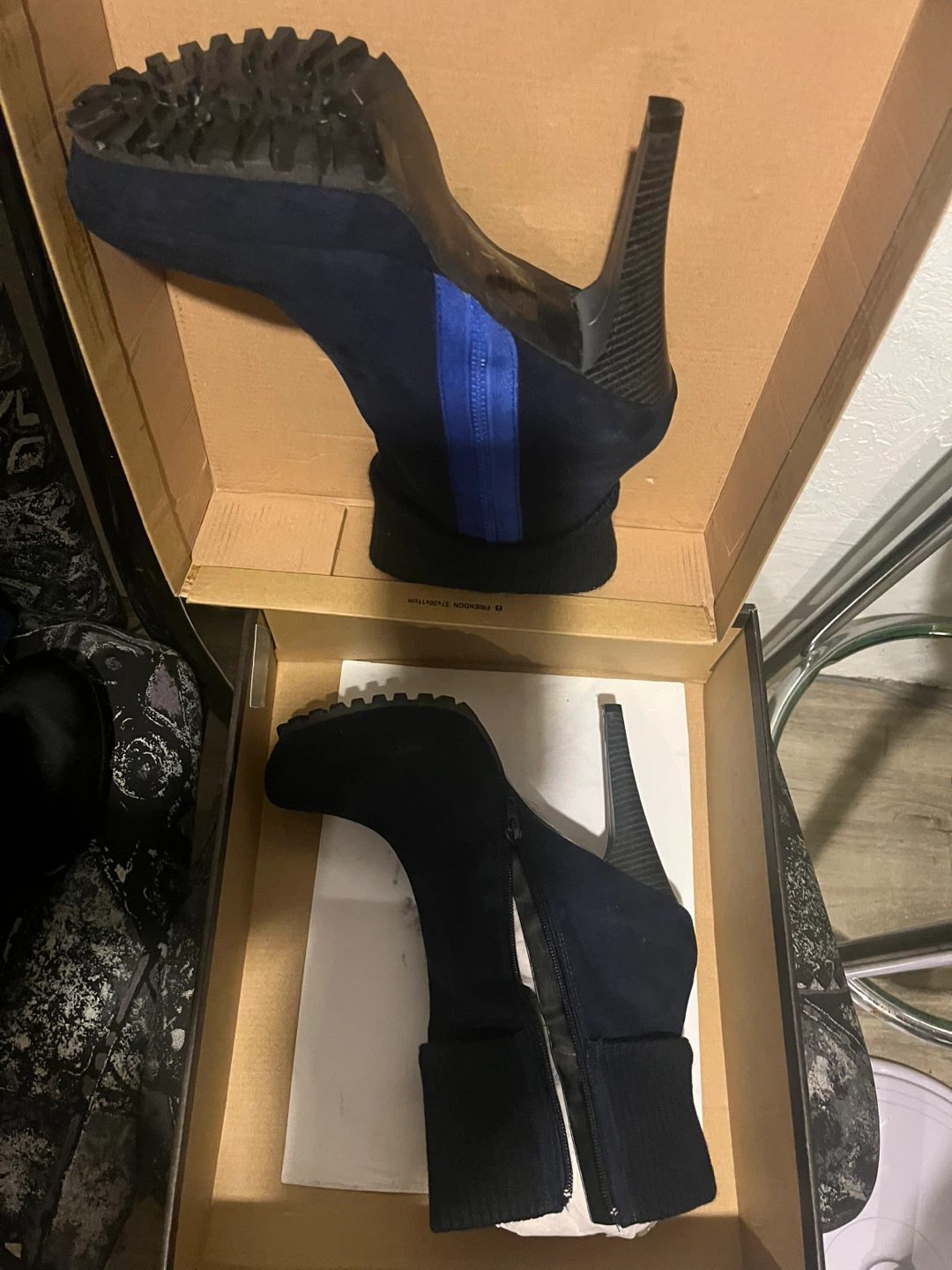 Women's Blue Suede Boots with Black Knit Tops