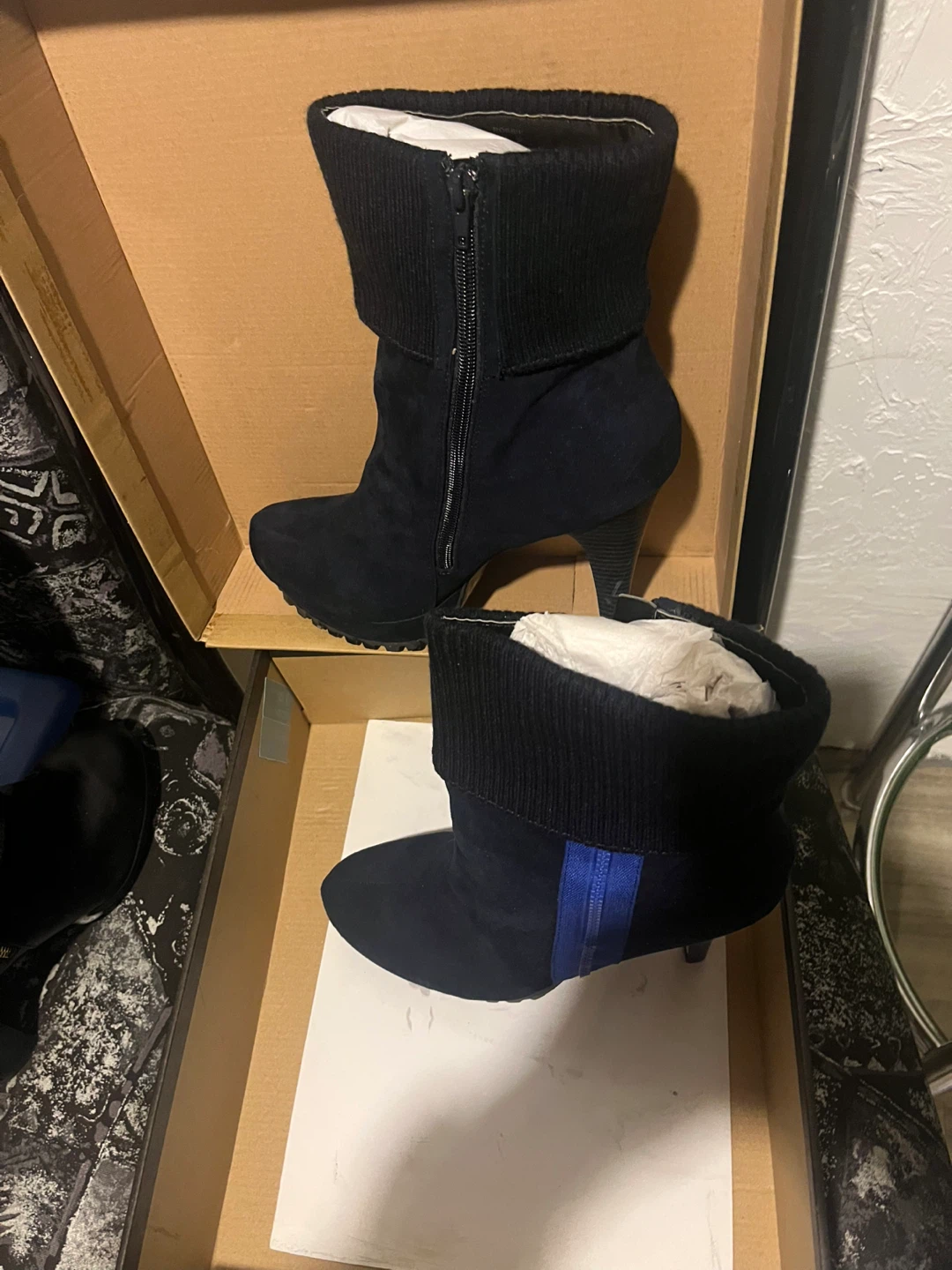 Women's Blue Suede Boots with Black Knit Tops - photo 3