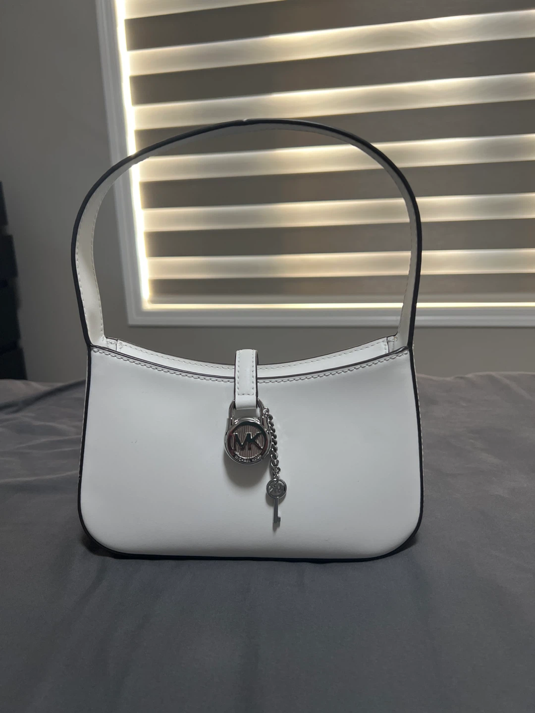 Michael Kors White Leather Handbag with Lock Charm