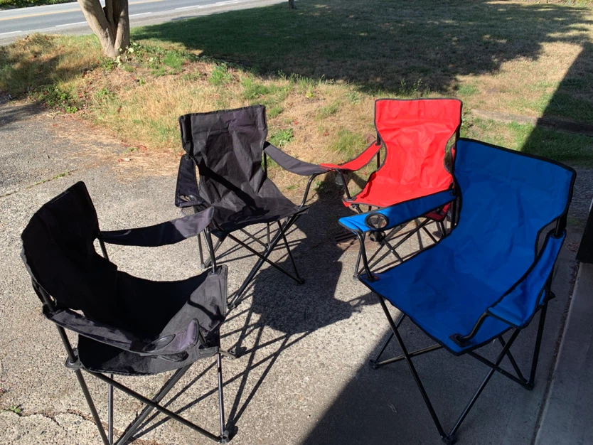 Must go today! 4 Camping Chairs - Red, Blue, and Black