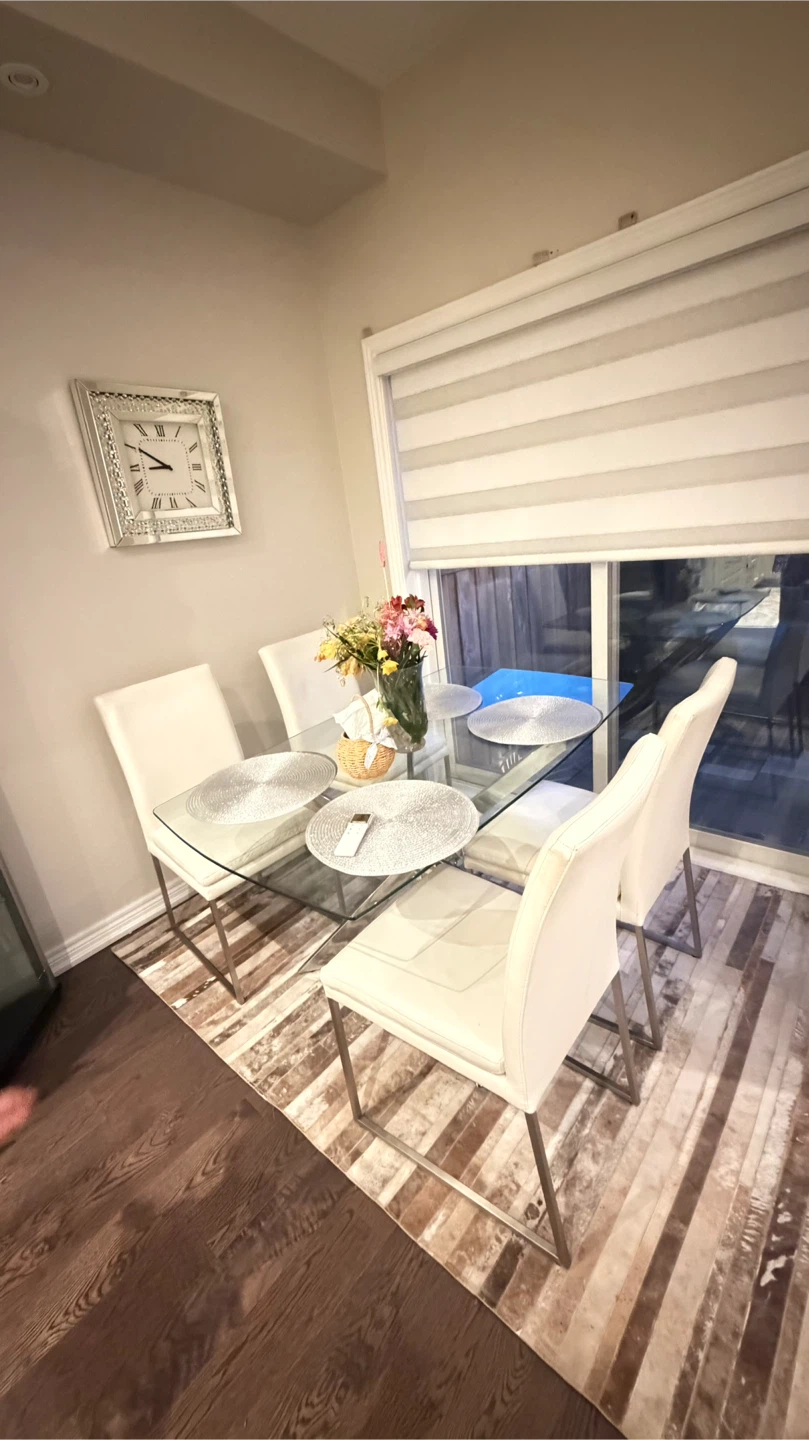 Glass Dining Table with 4 White Chairs - photo 2