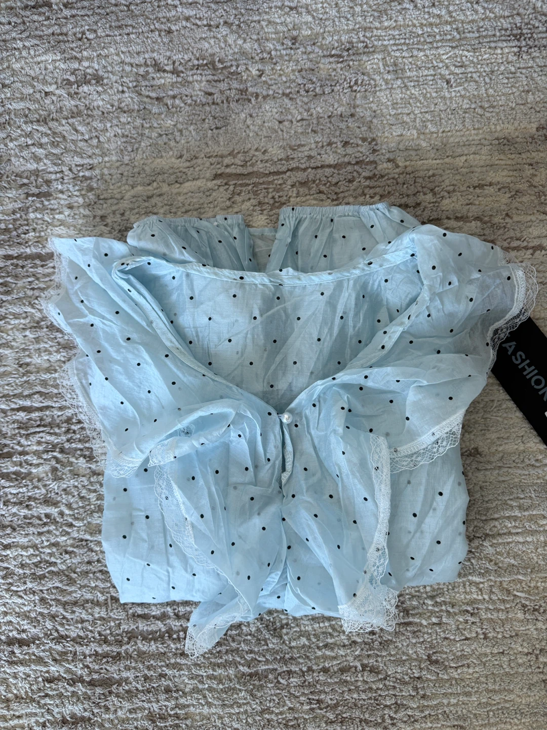 Light Blue Polka Dot Ruffle Summer Blouse SizeM