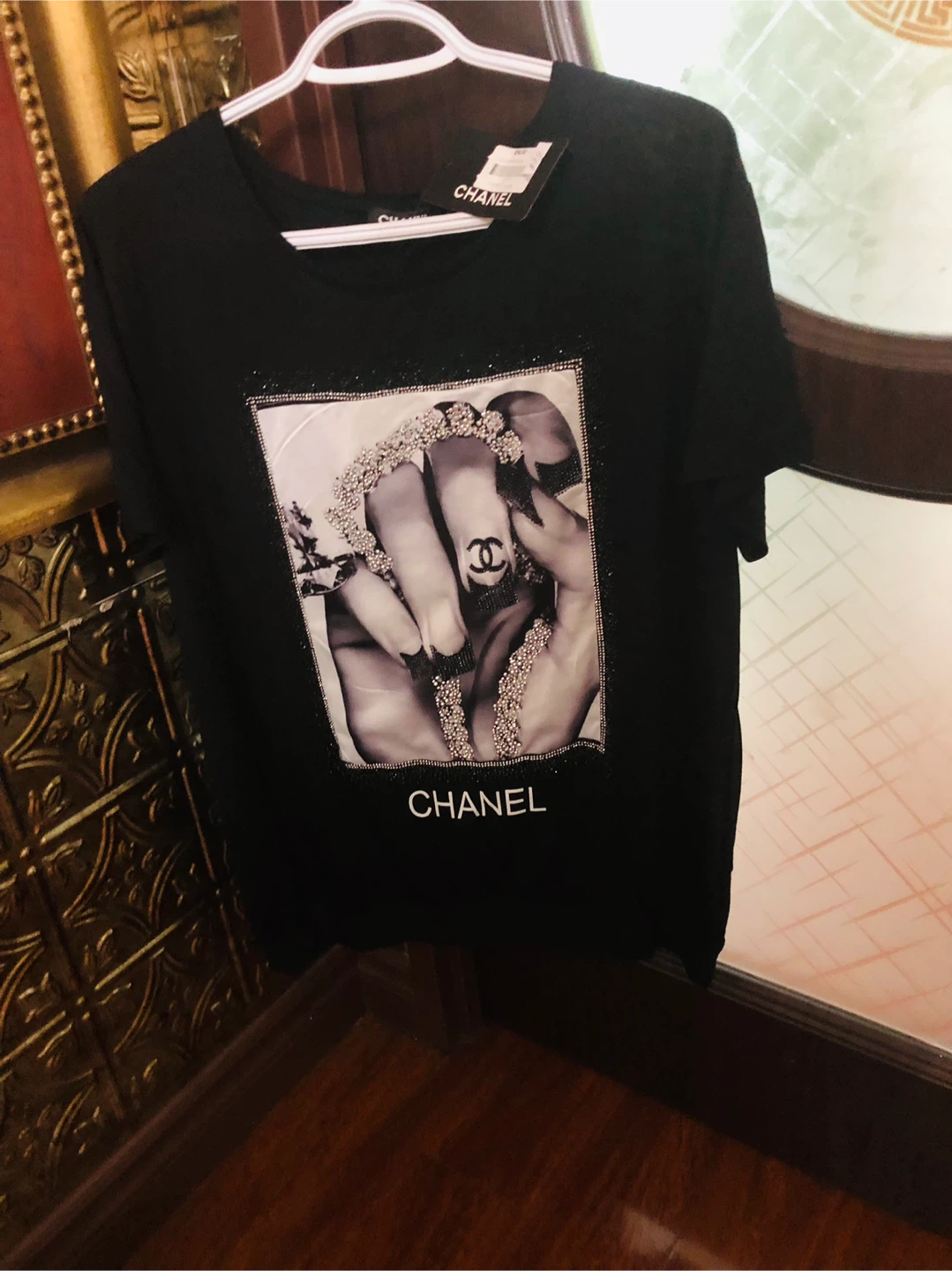 CHANEL Black T-Shirt with Embellished Graphic