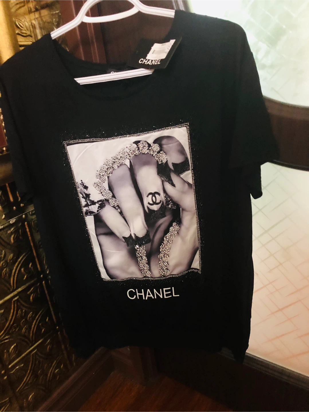 CHANEL Black T-Shirt with Embellished Graphic - photo 2