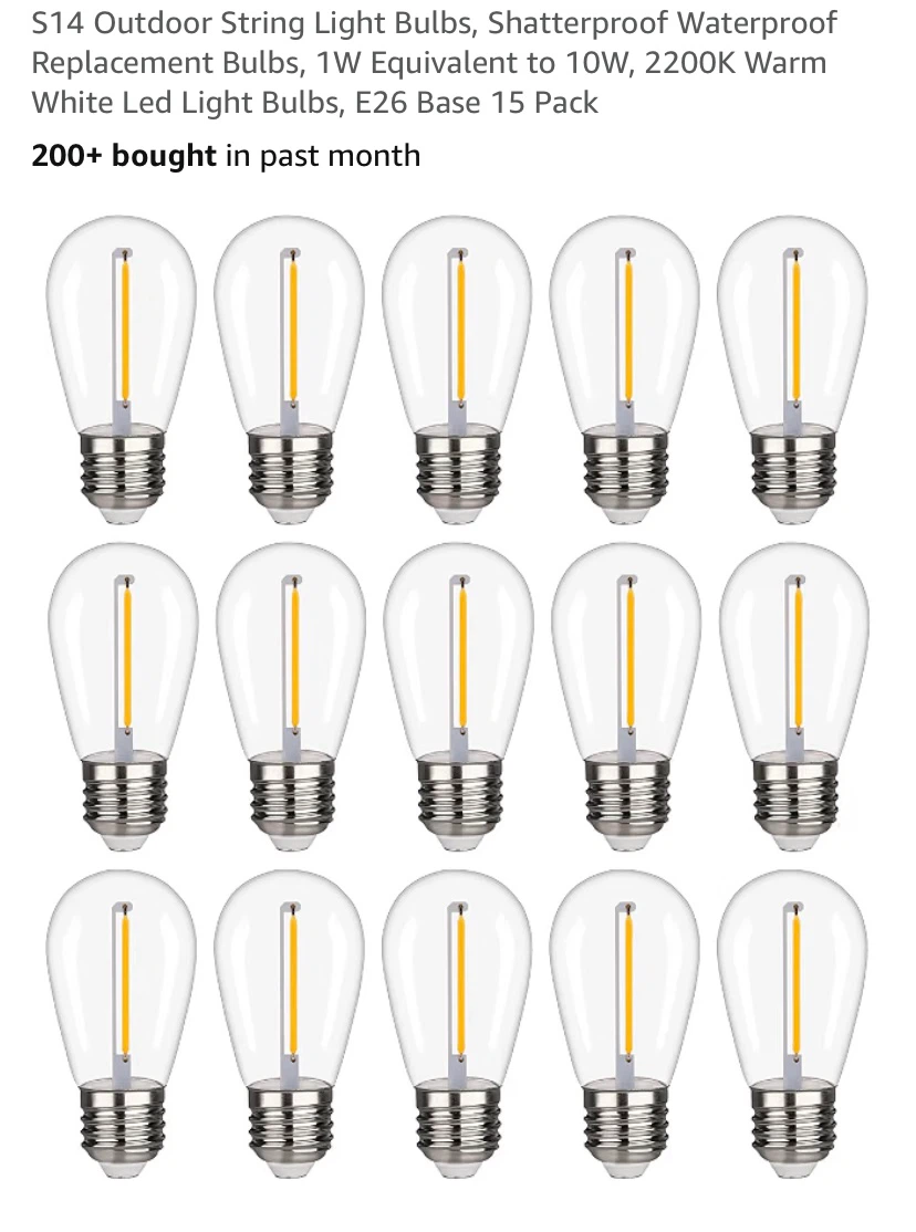 S14 Outdoor String Light Bulbs, Replacement Bulbs 20 Pack