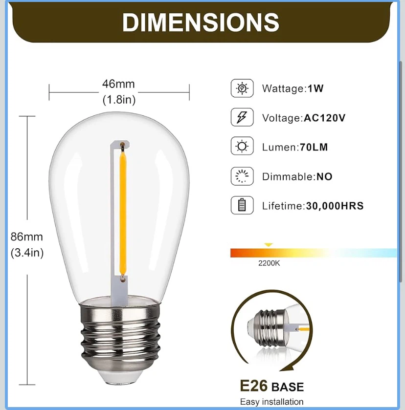 S14 Outdoor String Light Bulbs, Replacement Bulbs 20 Pack - photo 2