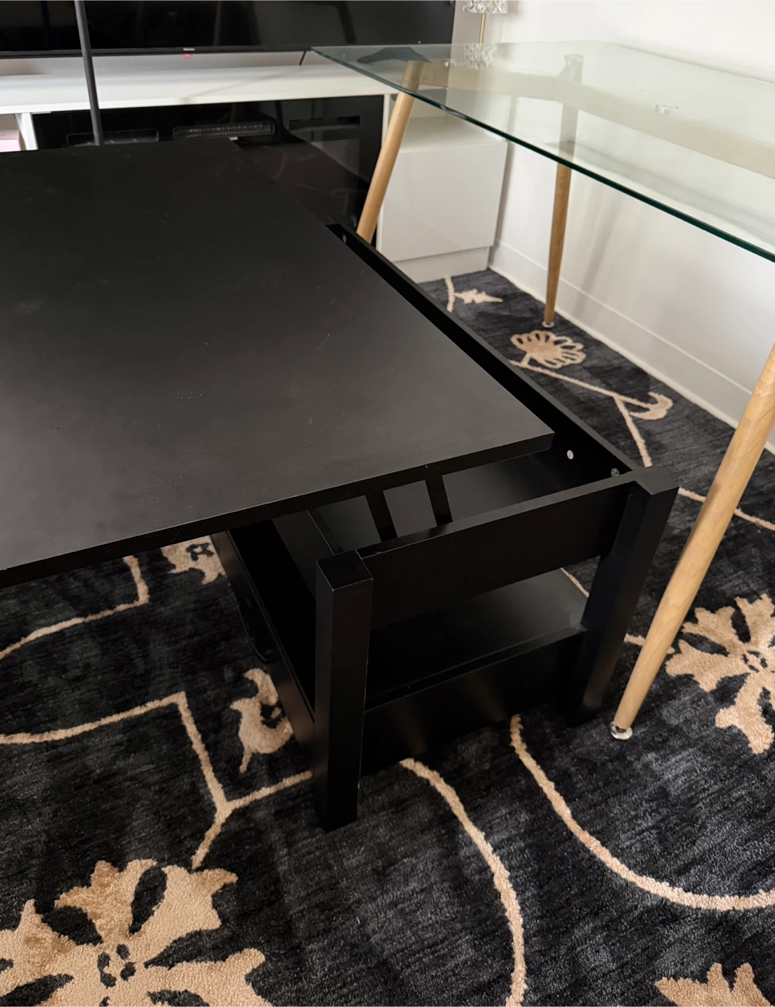 Black Lift Top Coffee Table with Storage - photo 3