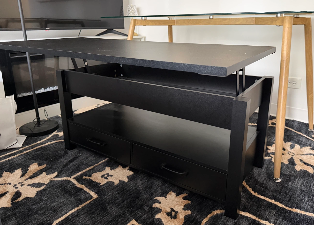 Black Lift Top Coffee Table with Storage - photo 4