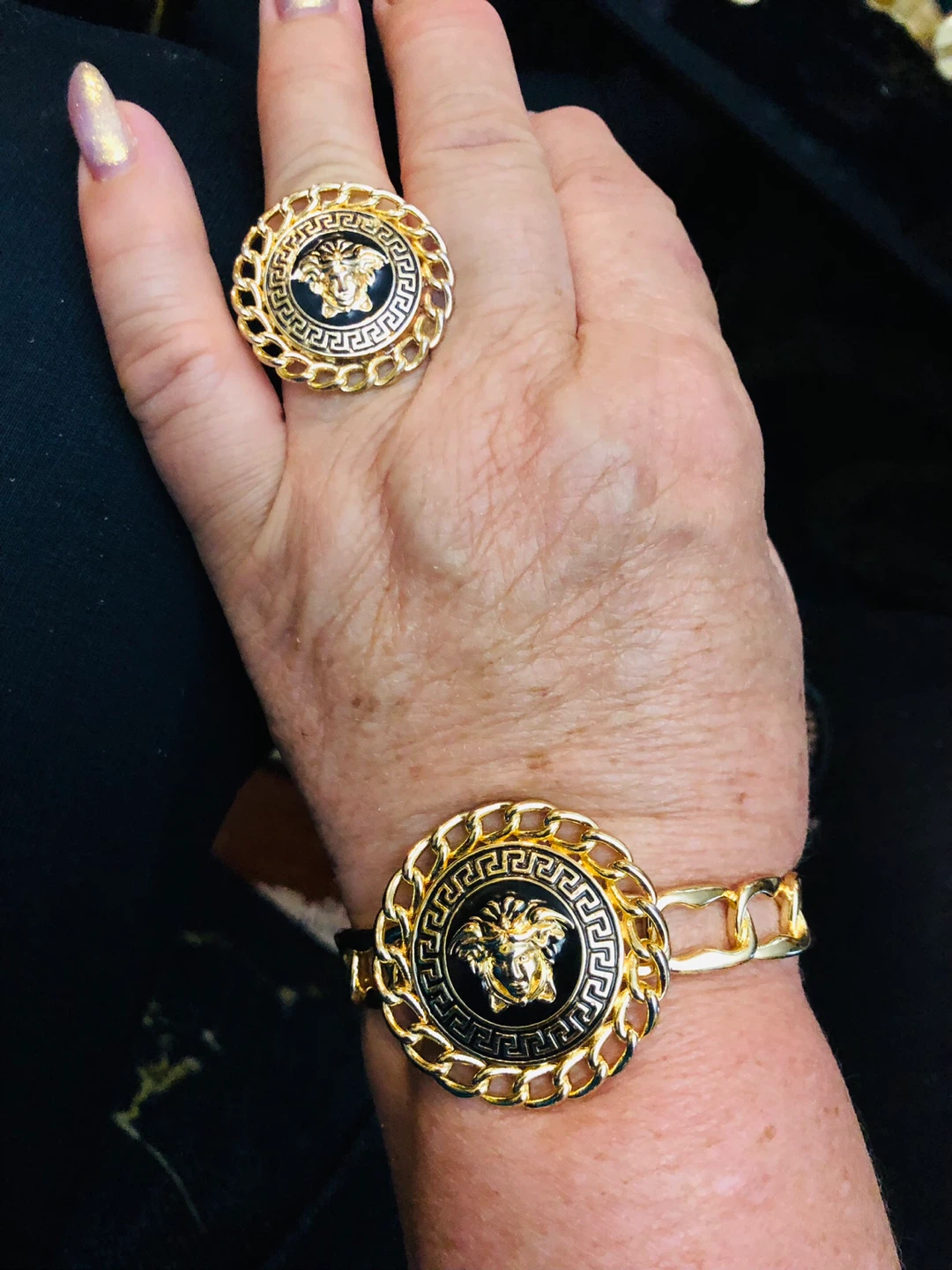 Gold  plated  Medusa head ring and bracelet set Italy - photo 4