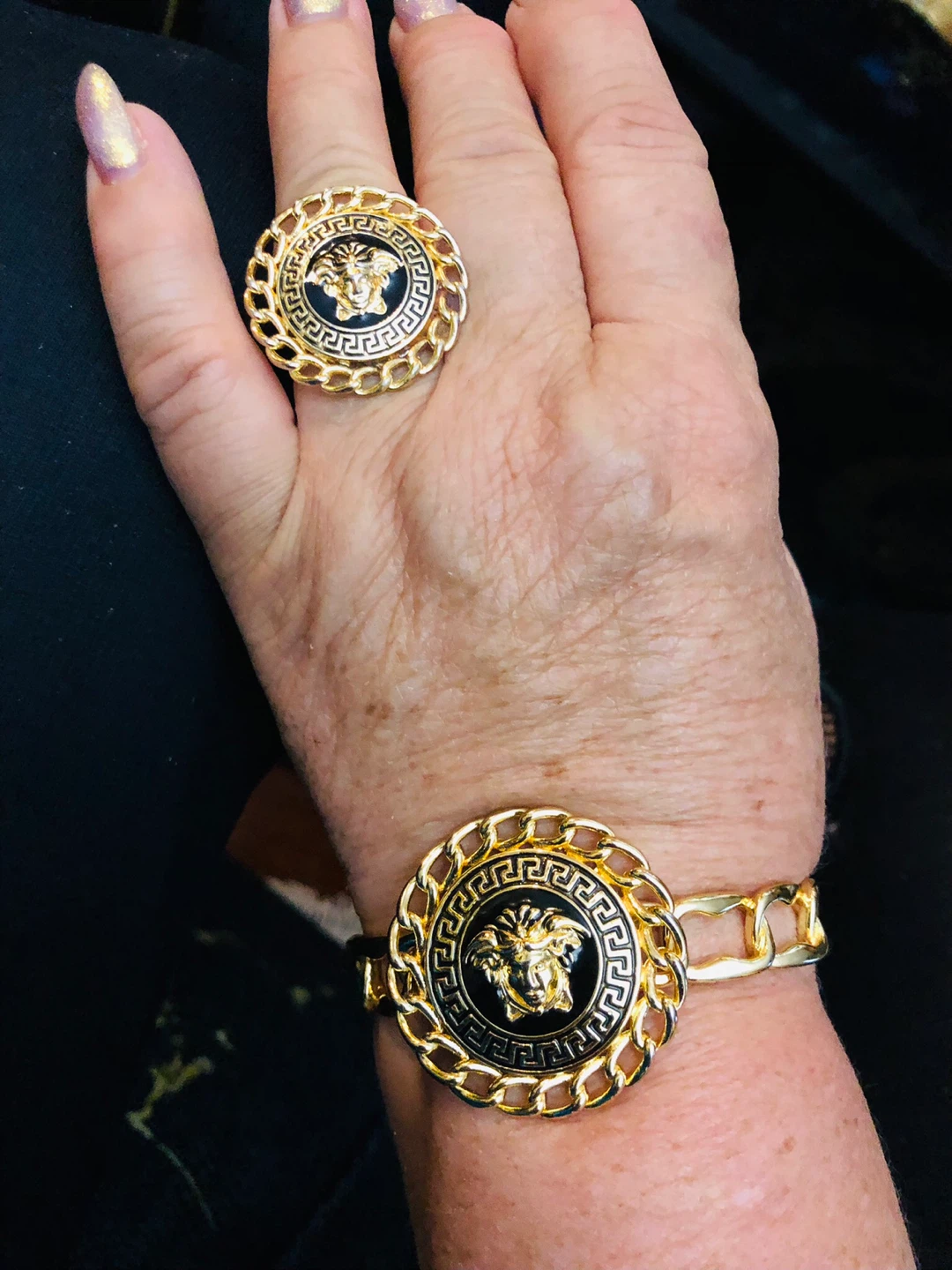 Gold  plated  Medusa head ring and bracelet set Italy - photo 5