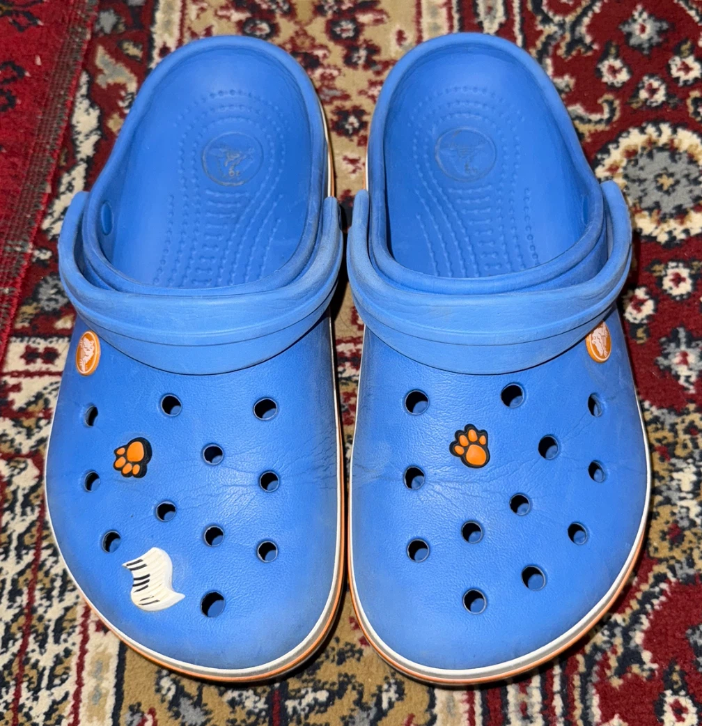 Blue Crocs with Paw Print Charms