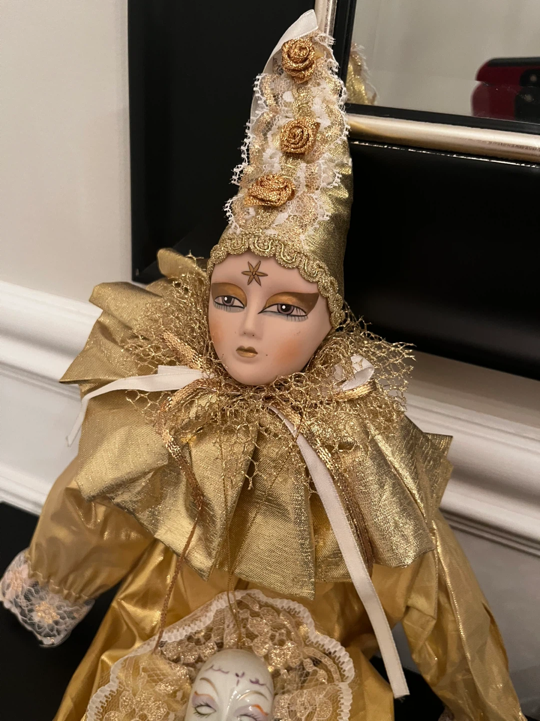 Vintage Porcelain Clown Doll Gold Outfit - photo 2